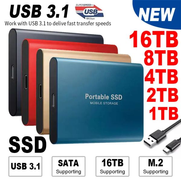 Boxs Disco duro externo SSD portátil 16TB 8TB USB 3,1 de alta velocidad SSD disco duro de almacenamiento 4TB 2TB disco duro portátil HD para ordenador portátil