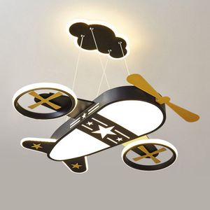 LED-vliegtuig plafond hanglamp kinderslaapkamer koord hanglamp cartoon oogbeschermende bronnen kroonluchter