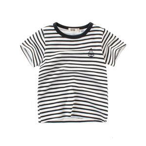 Jongen 210 T Zomer Kids T-shirt kleding Streep Korte Mouw Tees Kinderen Casual Katoen Jongens 8 Tot 10 Tops zwart Wit 240318