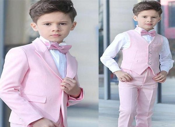 Garçon 4 pièces costume rose smokings de mariage pic revers un bouton garçon vêtements de cérémonie costumes pour enfants pour la fête de bal sur mesure MadeBlazerPantsVe2378520