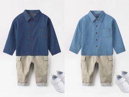 Jongen Kleding Jean Shirts Blauwe Kleur Designer Peuter Jongens Mode Outfit Kleding 90-160 Cm Kleine Meisjes Jeans shirt2024