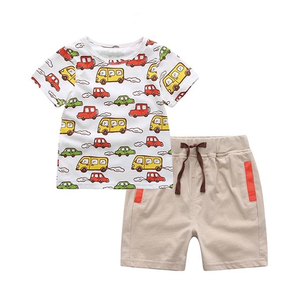 Ropa de niño Summer Baby Boys Set White Cartoon Camiseta para niños Top + Short 2pcs Niños 210528