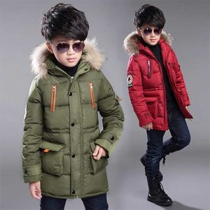 Boy Down Coat Winter Baby Boys Fashion Parkas à capuche épais version longue enfants garder au chaud vêtements d'extérieur vêtements pour enfants 211203