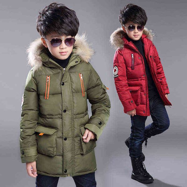 Boy Down Coat Winter Baby Boys Moda con capucha Parkas Grueso Versión larga Niños Mantenga la ropa exterior caliente Ropa para niños 211111