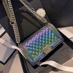 Jongen mode dames schoudertas 26cm leer diamant geruit zilver hardware metalen vierkante gesp luxe handtas gematelasseerde ketting crossbody tas onderarmtassen Sacoche