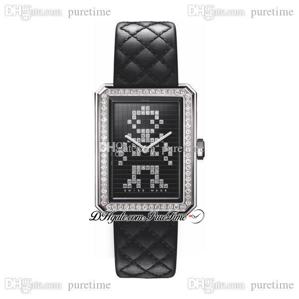 Niño-Amigo Código Coco Electro H4469 Swiss Quartz Womens Watch Diamond Bezel Bajo Poly Black Dial Strap Strap Limited Edition Relojes Puretime F02A1