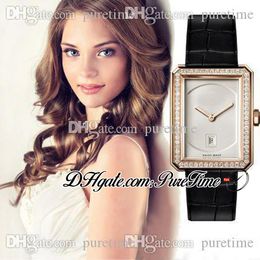 Boy-Friend H4469 Swiss Quartz Womens Horloge Diamanten Bezel 18K Rose Gold White Dial Lederen Band Dames Horloges Puretime F01E5