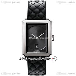 Boy-Friend H6585 Swiss Quartz Womens Horloge Medium Staal Case Black Guilloche Dial Lederen Band Dames Horloges Puretime F01A1