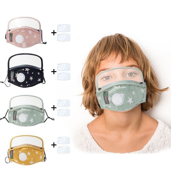 Garçon fille enfants dessin animé masque avec yeux bouclier + 2 pièces filtres réutilisables lavables masques pour enfants bouche masque bouche bouchons