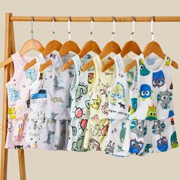 Ensemble pyjama d'été en coton sans manches pour garçon et fille, vêtements de nuit licorne pour tout-petits de 1 à 9 ans