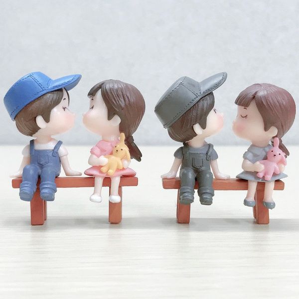 Figurines de Couple amoureux de garçons et de filles, décoration Miniature 3D, Micro ornements de jardin paysager, poupées en résine