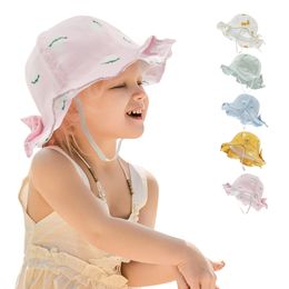 Jongen meisjes visser hoed kind brede arm hoeden mode schattige bloemen afdrukken strik ontwerp baby caps lente zomer kinderen veelzijdige dop WMQ832