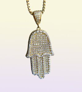 Collar con colgante de mano de Fátima Hamsa para hombre y niño, cadena fina con circonita cúbica brillante 5A, regalo de Hip Hop, suerte turca 8350606