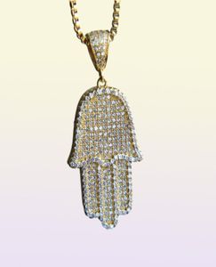 Garçon hommes Fatima Hamsa main pendentif collier glacé 5A Bling cubique Zircon mince chaîne Hip Hop cadeau turc chance 1545080