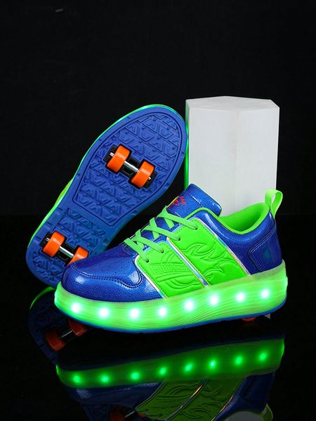 Zapatos de patín con ruedas intermitentes LED recargables de cuatro ruedas sólidos para niño con 12 modos ajustables