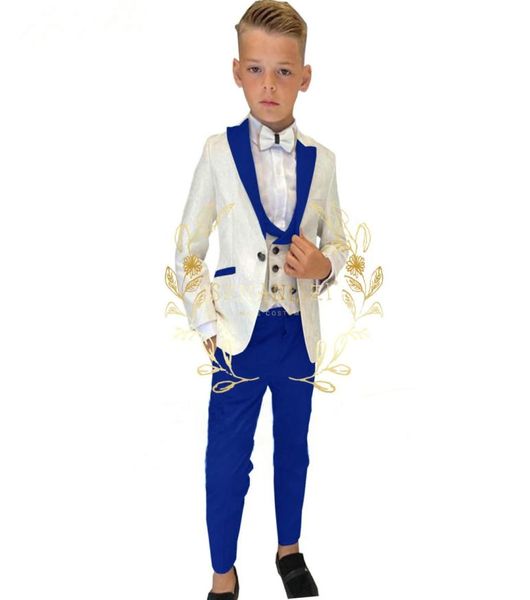 Garçon costumes Costume 3 pièces enfant ivoire Jacquard veste ensembles fleur garçons formel fête Costume enfants mariage Costume Tuxedo5761763