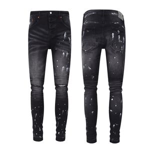 Pb paarse jeans met skinny pijpen, zwarte verfwas, noodlijdende stretchdenim