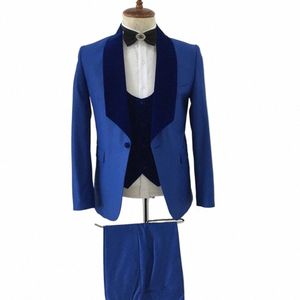 Costume de mariage pour hommes, ensemble de blazer bleu royal, coupe cintrée, dîner formel, taille personnalisée, smoking pour hommes, 3 pièces, veste + pantalon + gilet Z9c0 #