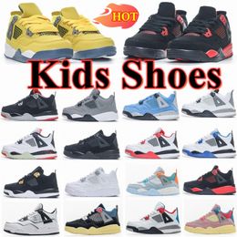 Jumpman 4s 4 chaussures pour enfants Baskets pour tout-petits Filles Garçons Baskets Jeunesse Enfant Rouge Tonnerre Cool Gris Bred Militaire Chat Noir Université Bleu Chaussure 6C 4Y 5Y