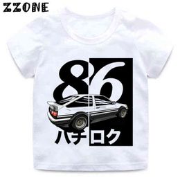 Garçons et filles anime AE86 Initial d Drift Print T-shirt Kids Kids Cool Car Design Vêtements Enfant Summer White T-shirt G1224