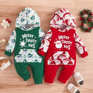 Jongens en meisjes Baby Hooded Long Legs Clothing Europe en de Verenigde Staten Spring en Autumn Children Christmas Holiday Christmas Printing