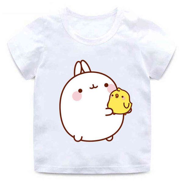 Garçons et filles dessin animé Molang et Piupiu T-shirt imprimé enfants lapin mignon vêtements drôles enfants été coton col rond chemise décontractée G1224