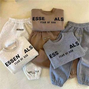 Jongens en meiden kleding Tweede stuk Set tracksuit Baby pullover pluche sweatsuits herfst winter nieuwe letter afdruk ronde nekpak