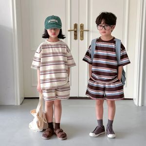 Boys and Girls Fashion Striped Cloths Sets Summer Children Sports Pak Kids Short Sleeve T -shirt en shorts 2pcs Set 240515