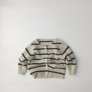 Jongens en meisjes Sweaters Knitwear Crew Neck Jacket Airconditioning Cardigan Gestreepte Lente Nieuwe 2021 Koreaanse trui van 2021 Koreaanse Sweater Y1024