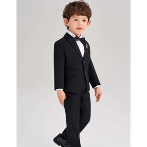 Jongens zwart 007 pak voor bruiloft kinderen jas vest broek banden 4pcs ceremonie smoking jurk kinderen foto prestatiekostuum