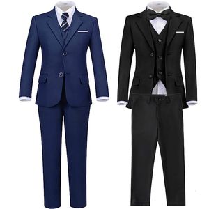 Garçons Noir Marine Costumes Slim Fit Robe Vêtements Bague Porteur Tenue Enfants Fête De Mariage Performance Costume Enfants Blazer Pantalon 240312