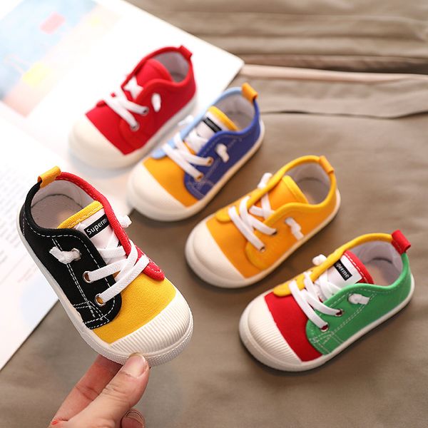 Zapatos de lona para niños, zapatillas de tenis para niñas, calzado con cordones para niños, calzado informal amarillo para niños pequeños 220811