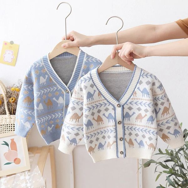 Garçons dessin animé pull Cardigan Style coréen automne et vêtements d'hiver bébé tricoté vêtements chauds manteau pour enfants 240223