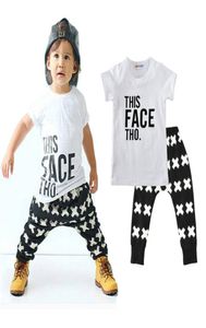 Jongens Casual Clothing Sets Baby Letters Cross Pattern Fashion Suits Infant Outfits Kids Tops Trousers 15T K52493732748