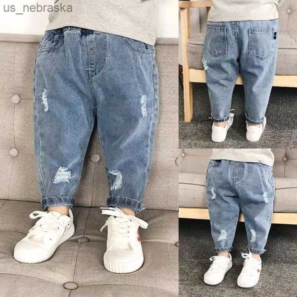 Pantalones vaqueros casuales para niños Pantalones vaqueros rasgados de mezclilla para niños Ropa de otoño para niñas pequeñas 2 3 4 5 años Pantalones bombachos para bebés Pantalones vaqueros holgados L230518