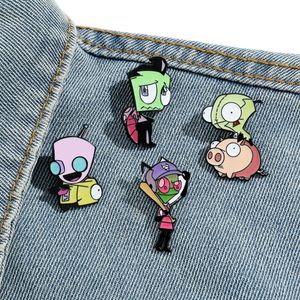 Jongens jeugdspel science fiction indringer zim email pin schattige anime films spellen harde emailpennen verzamel metalen cartoon broche backpack hoed zak kraag reversbadges