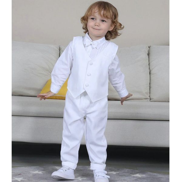 Garçons Costumes De Baptême Ensemble Bébé Baptême Tenue Enfant Douche Blazer Enfants Tuxedo Enfants Blanc Vêtements Formels Ensembles 3 PCS 240109