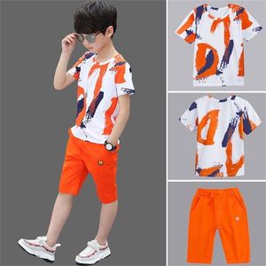 Kledingsets voor jongens Summer Cotton Teenage Kids Suit voor 4 6 8 10 12 14 jaar kinderen Korte mouw shirt shorts Set 220620