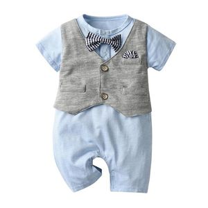 Garçons Vêtements Ensembles D'été À Manches Courtes Gentleman Combinaison + Gilet 2 pcs Casual Toddler Bébé Enfants Vêtements 210611