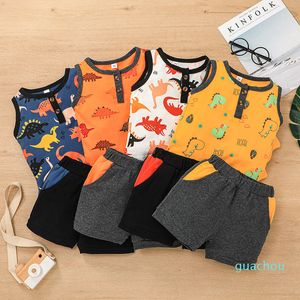 Boys Dinosaur Vest Tank Top and Shorts Set Summer 2022 Children Boutique Clothes 0-3T Kids Cotton Outdoor Clothing Outfits Casual Suit Fashi