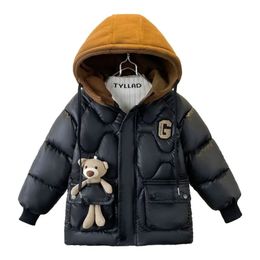 Garçons doudoune vêtements d'extérieur poche épaissie coton ours solide à capuche hiver chaud bébé enfants manteau 412y 231220