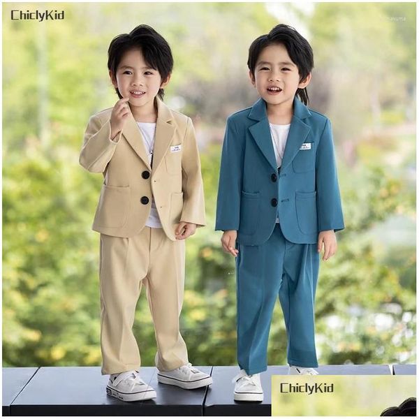 Niños Ropa formal Conjuntos de ropa Pequeño traje sólido Chaqueta Pantalones Vestido para niños Primavera Ropa de esmoquin Fiesta infantil Blazer Pantalones Bebé Todd Dhdo0