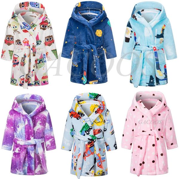 Garçons Filles Dessin Animé Licorne Flanelle Peignoir À Capuchon Automne Hiver Enfants Chaud Épaissir Vêtements De Nuit Robe Enfants Robe De Bain pour Enfants 240228