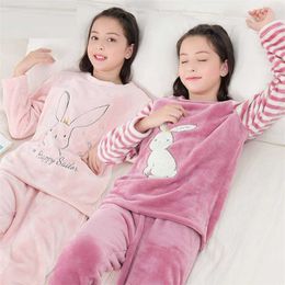 Garçons Filles Vêtements Pyjamas Ensemble Flanelle Polaire Chaud Catoon Vêtements De Nuit Adolescent Maison Costume Hiver Automne Printemps 6 8 10 12 14Y Pyjamas Enfants 211130