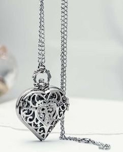 Jongens Meisjes Retro Ketting Koreaanse Versie Trui Ketting Blauw Bronzen Hollow Gesneden Peach-Heart Horloge Zakhorloge Ketting Hanging Horloge