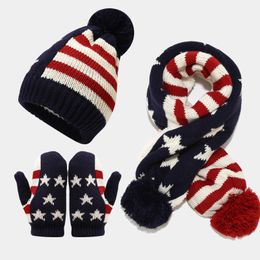 Jongens meisjes winter hoed sjaal handschoenen drie stukken set UK VS vlag buiten houden warme kinderen skihoeden sjaals sets dikke windstop