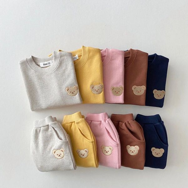 Garçons Grils Vêtements Ensembles À Manches Longues Dessin Animé Ours Boutique Tenues Bébé Fille Vêtements Ensemble Pour Enfants nés 2 Pcs SweatPants 240314