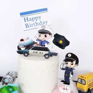 Jongens gelukkige verjaardagstaart topper politieauto jubileair decoratieg vlag feest diy bakbenodigdheden cupcake toppers baby shower