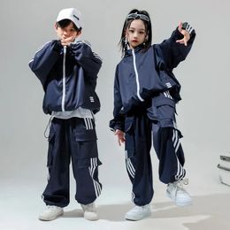 Boys Hip Hop Costume Street Dance Blue Sweater Pants Pants Jazz Dance Clothing Traje de actuación Hiphop Rave Wear 240517