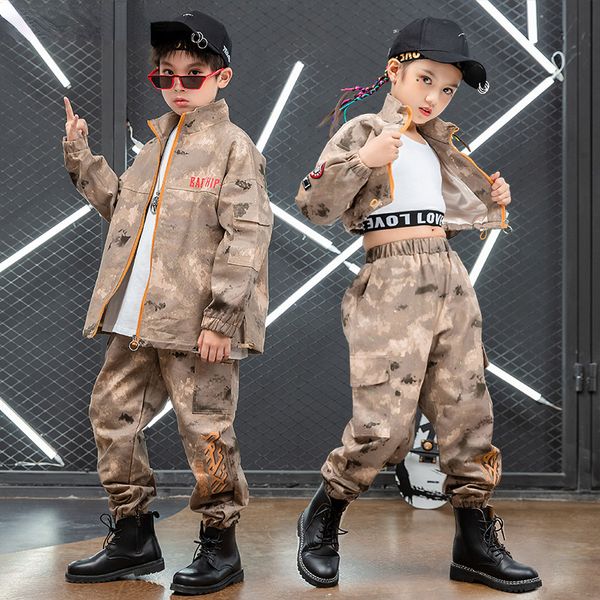 Chicas de hip hop chicas pantalones de carga chicas de camuflaje de camuflaios Juegos de ropa de ropa de niños